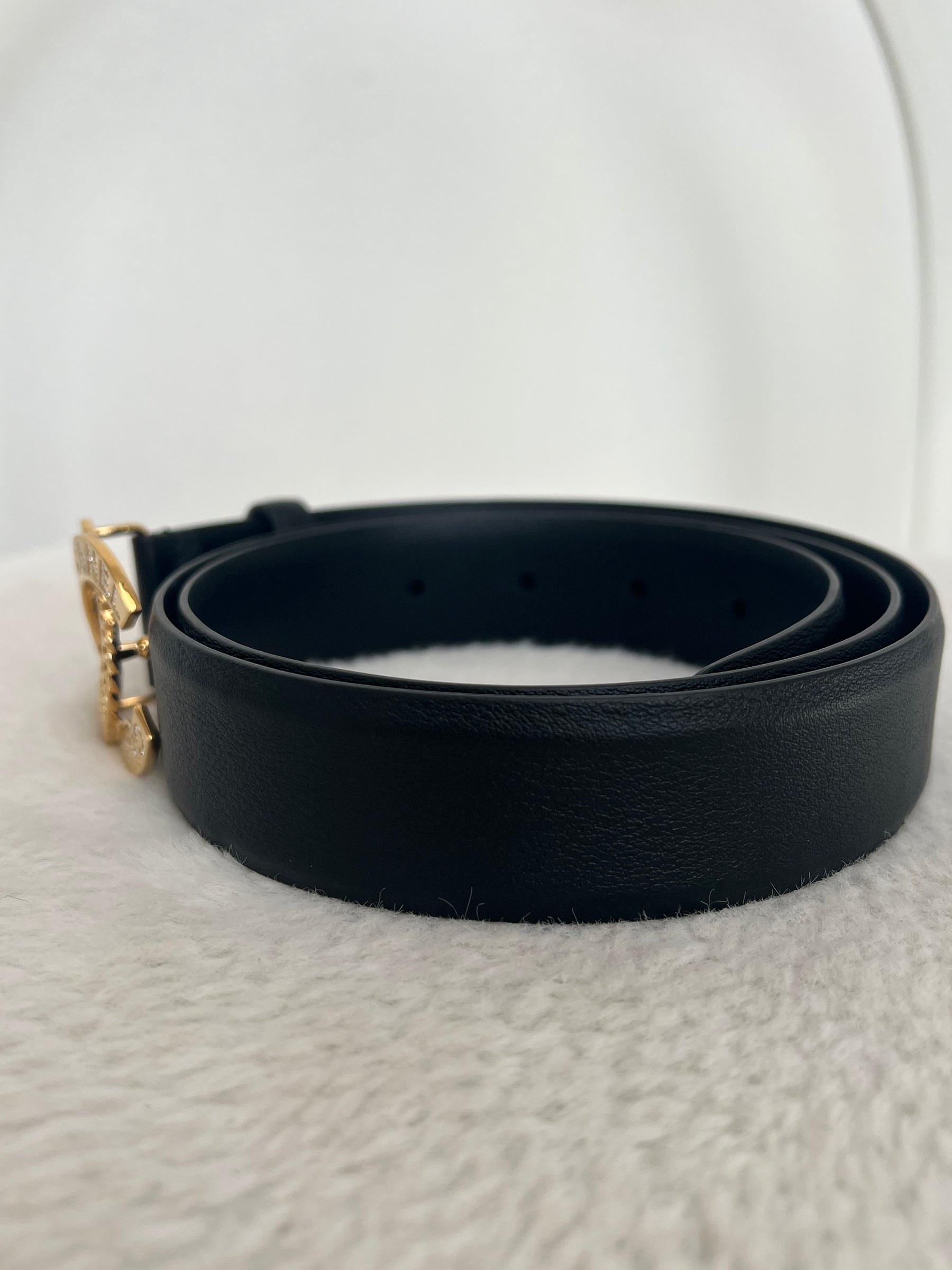 Chanel Black Leather Gold CC Buckle Belt, size 90cm