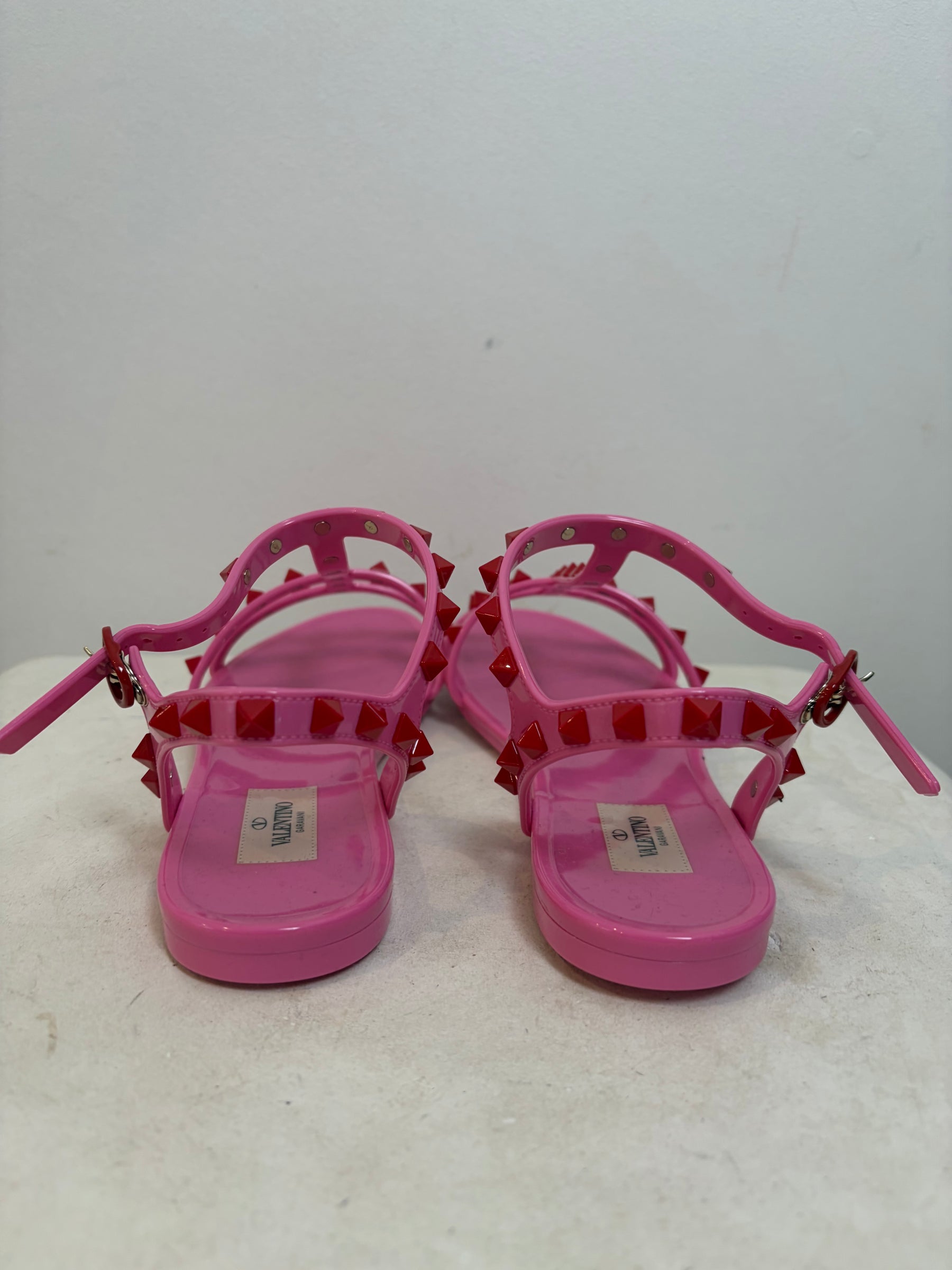 Valentino Rockstud PVC Sandals Pink And Red, 39