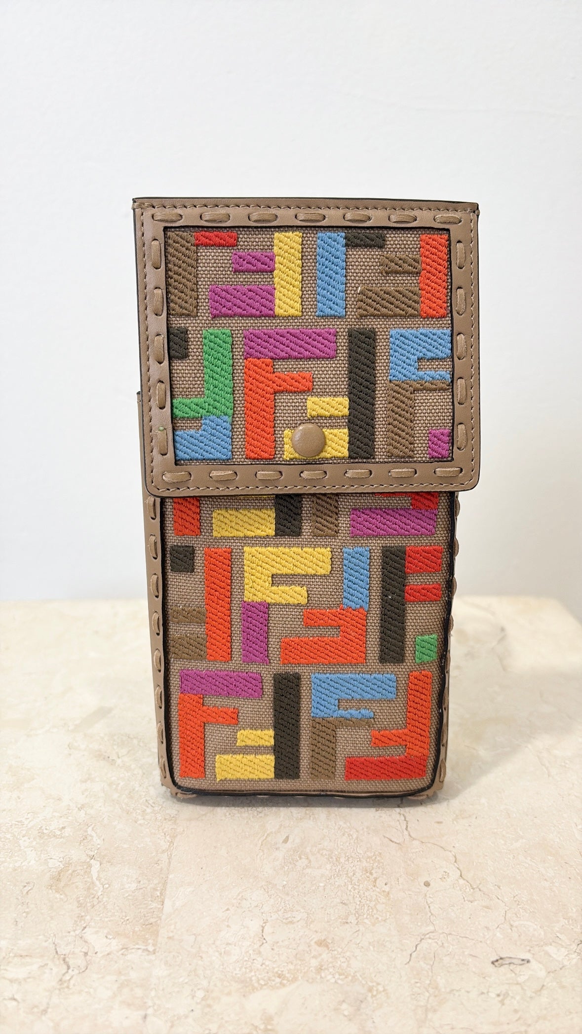 Fendi Tan Leather Multi Monogram Clip Pouch