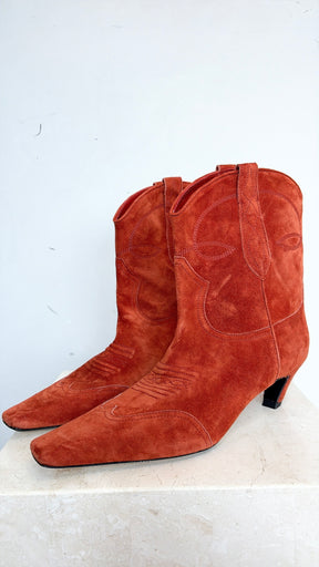 Khaite Brick Suede Dallas Ankle Boot, 41