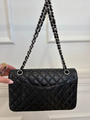 Chanel Black Lambskin Leather Medium Classic Flap with Silver Hardware
