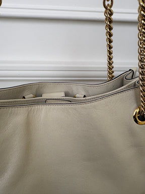 Gucci Cream Leather Horsebit 1995 Medium Chain Tote