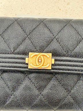 Chanel Black Caviar Leather Trifold Boy Wallet