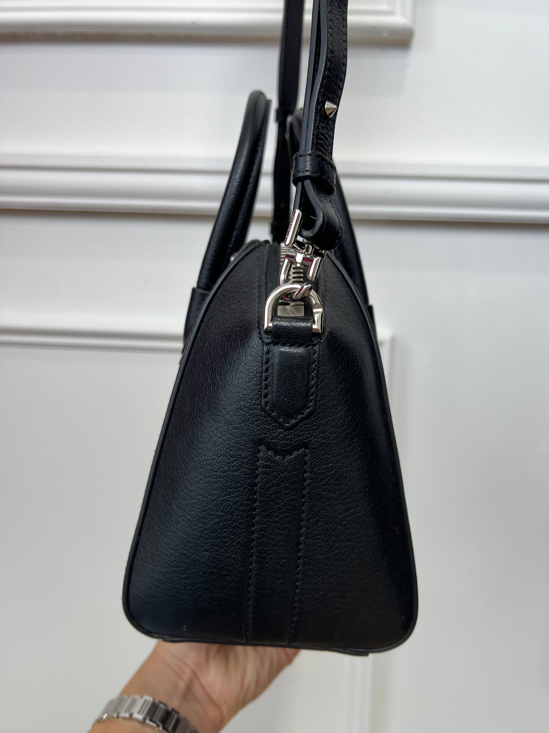 Givenchy Black Leather Mini Antigona with Faux Fur Logo Strap