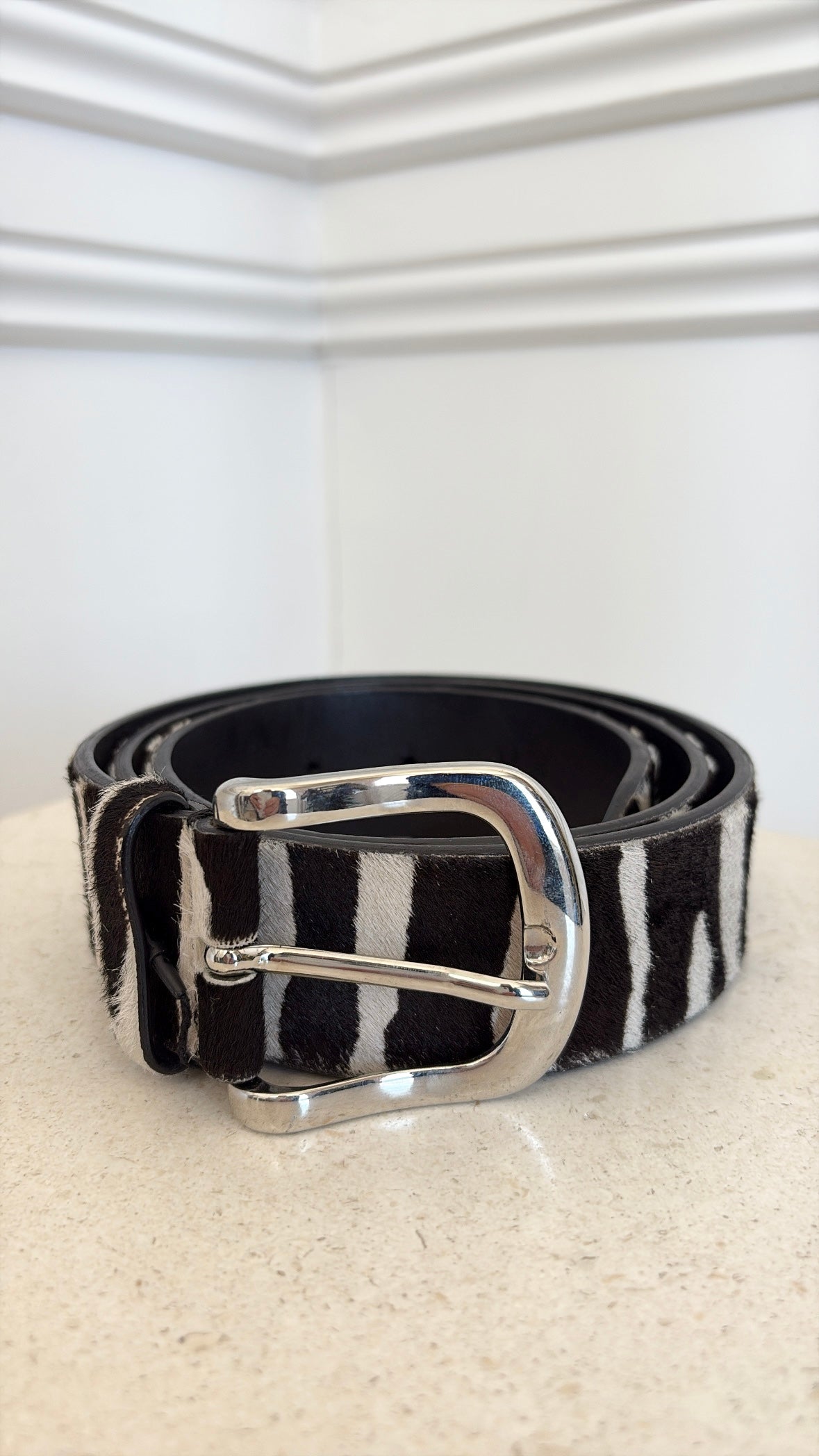 Isabel Marant Black and White Zebra Print Belt, L