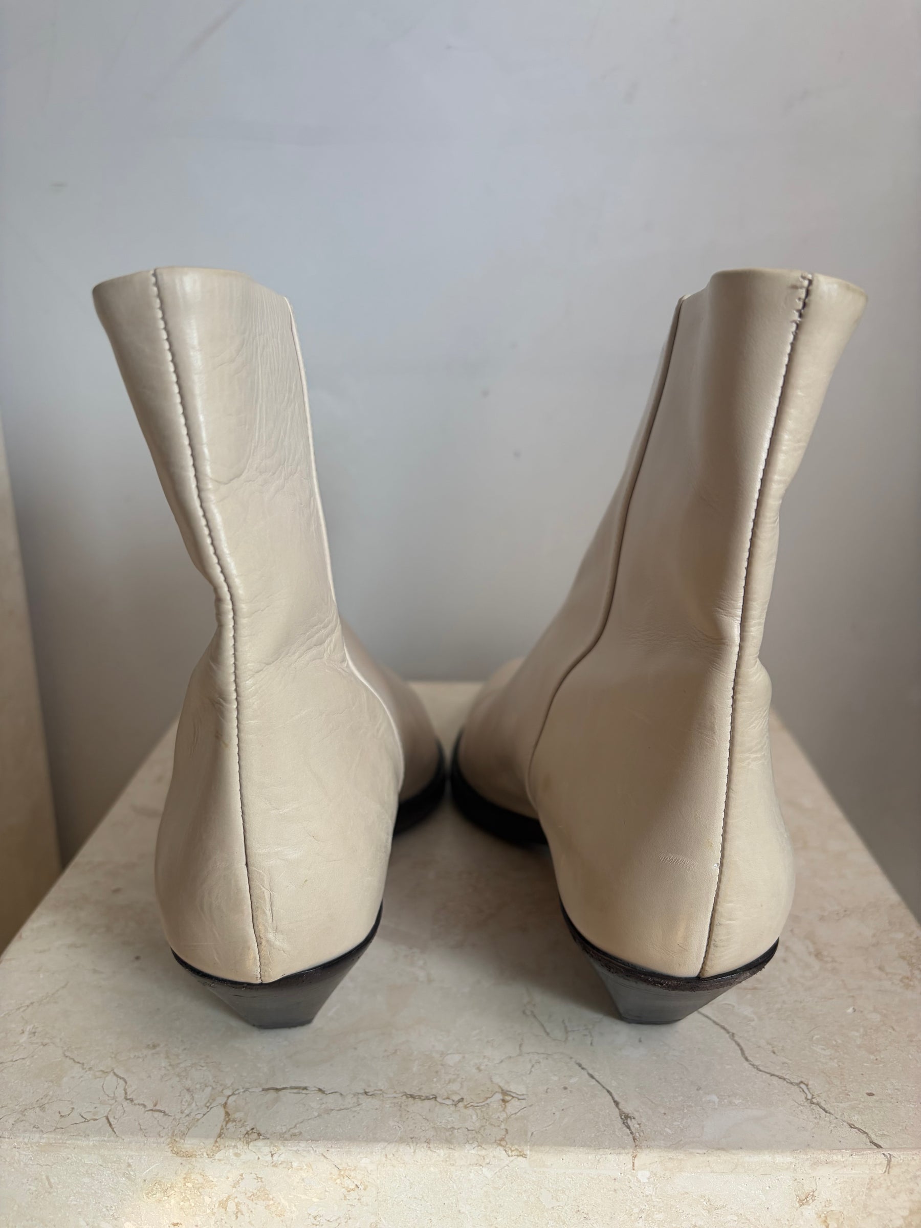 Isabel Marant Cream Leather Pointed ANkle Boot, 39