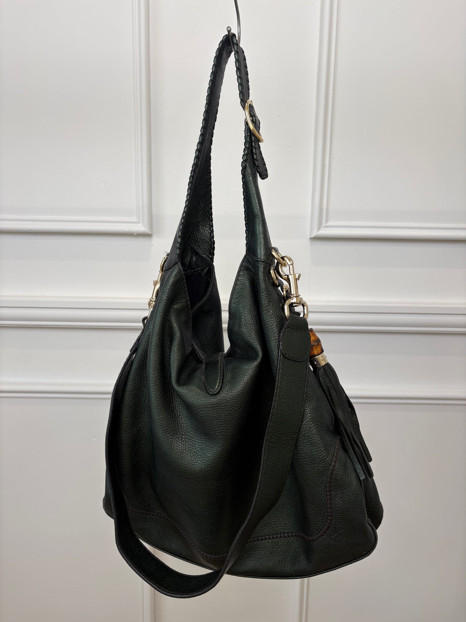 Gucci Emerald Green Metallic Leather Indy Jackie Hobo Bag