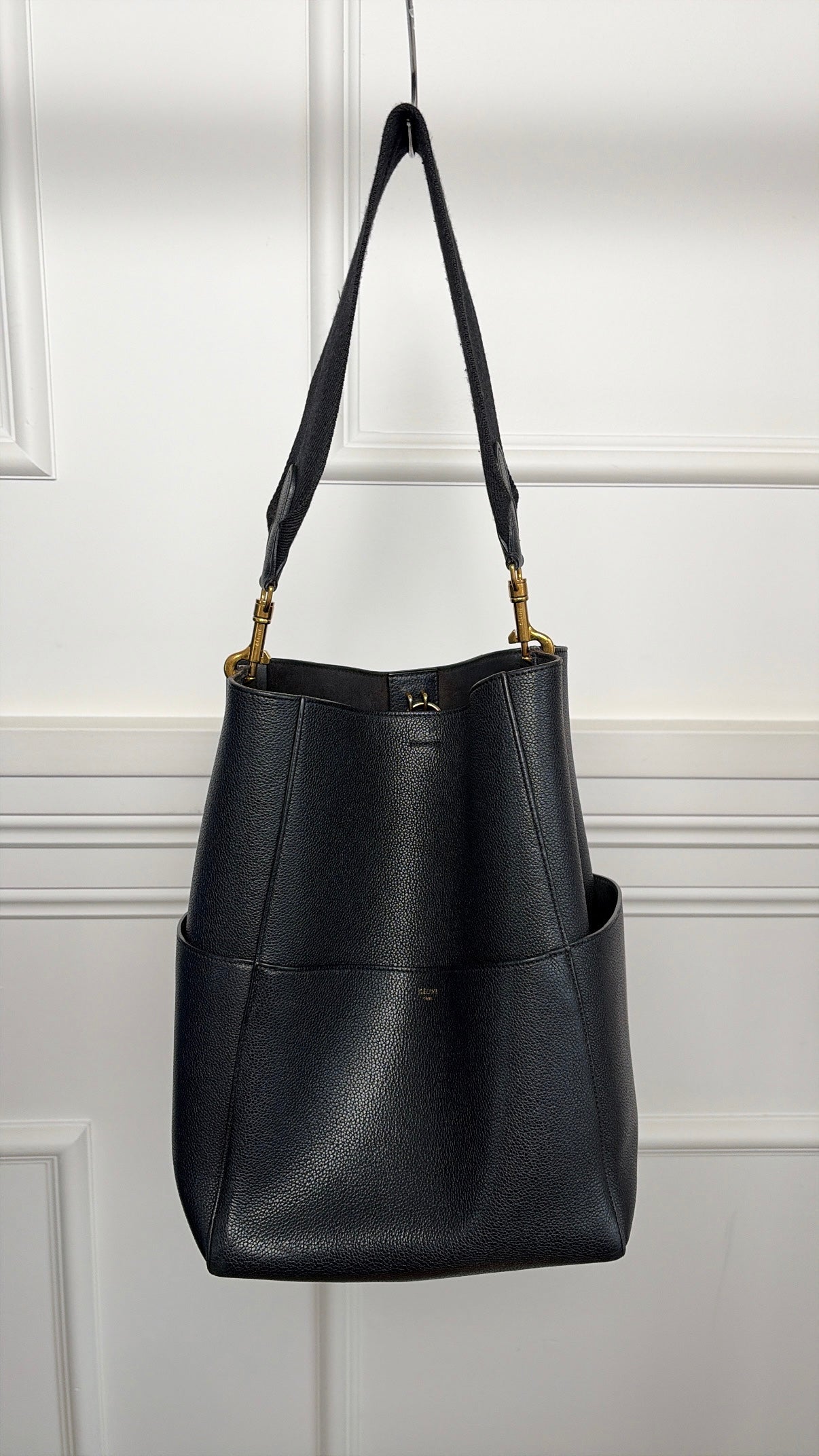 Céline Black Leather Seau Sangle Bucket Bag