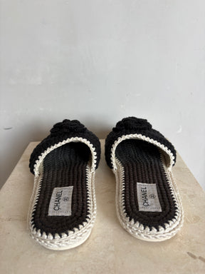 Chanel Black Crochet Camilia Slides Black, 39 C