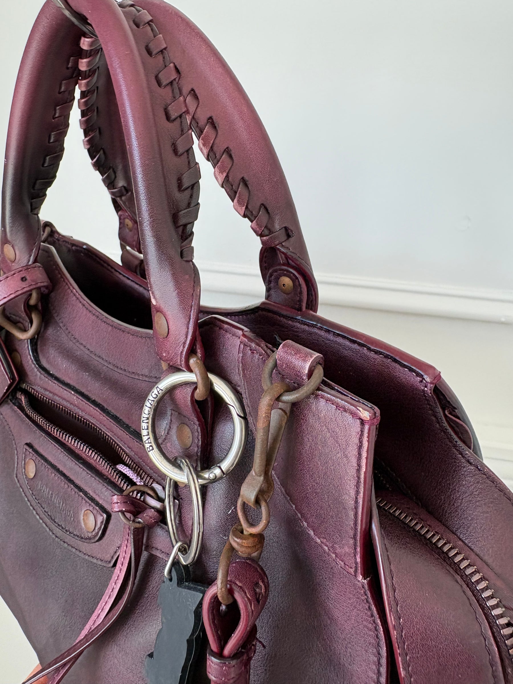 Balenciaga Neo Classic Medium City Bag in Burgundy Distressed Leather