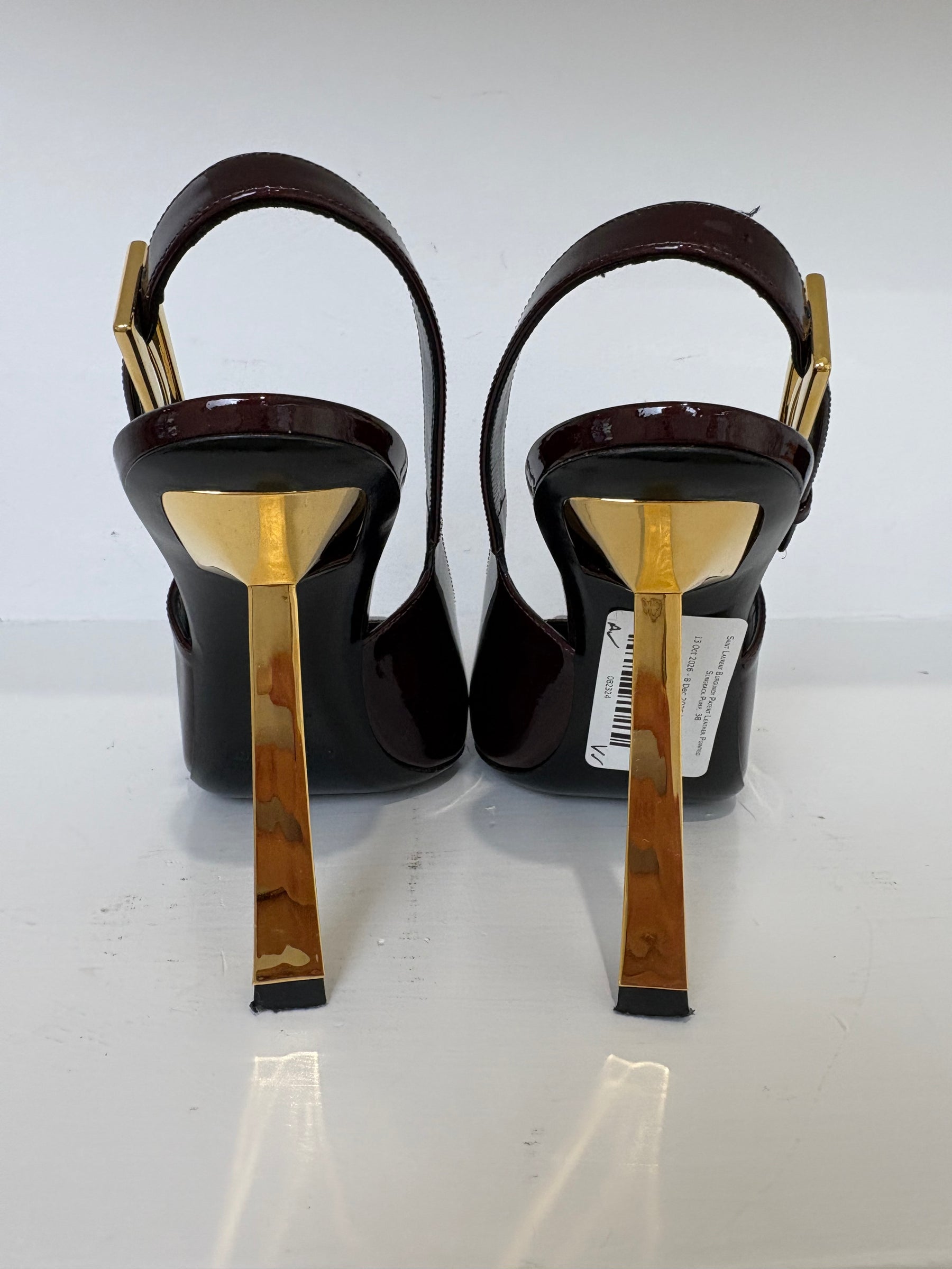 Saint Laurent Burgundy Patent Leather Pointed Slingback Pump, 38