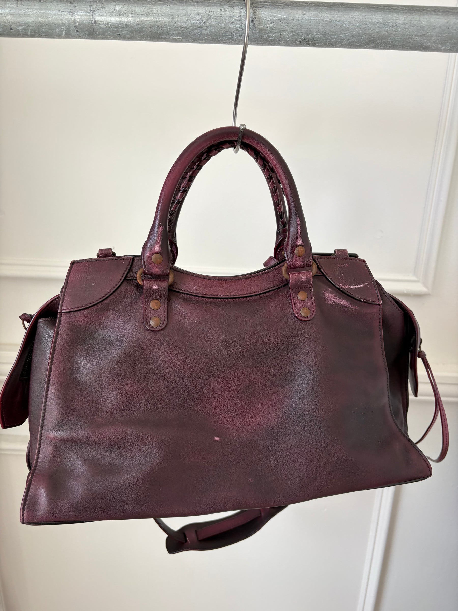 Balenciaga Neo Classic Medium City Bag in Burgundy Distressed Leather