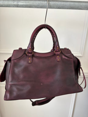Balenciaga Neo Classic Medium City Bag in Burgundy Distressed Leather