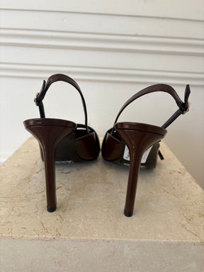 Coperni Brown Brushed Leather Belt Pointed Slingbacks, 40