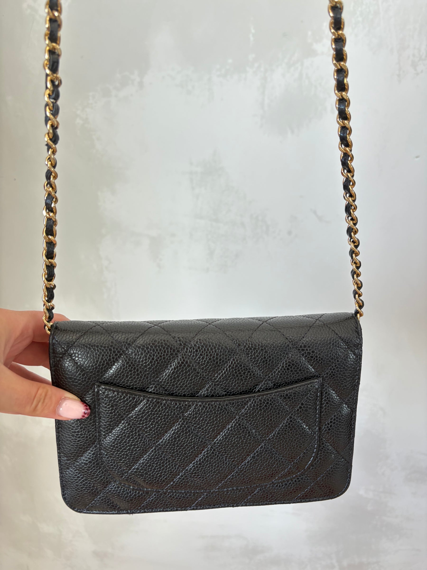 Chanel Black Caviar Wallet On Chain Gold Hardware