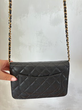 Chanel Black Caviar Wallet On Chain Gold Hardware