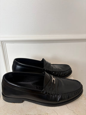 Celine Triomphe Black Leather Loafers Silver Hardware, 42