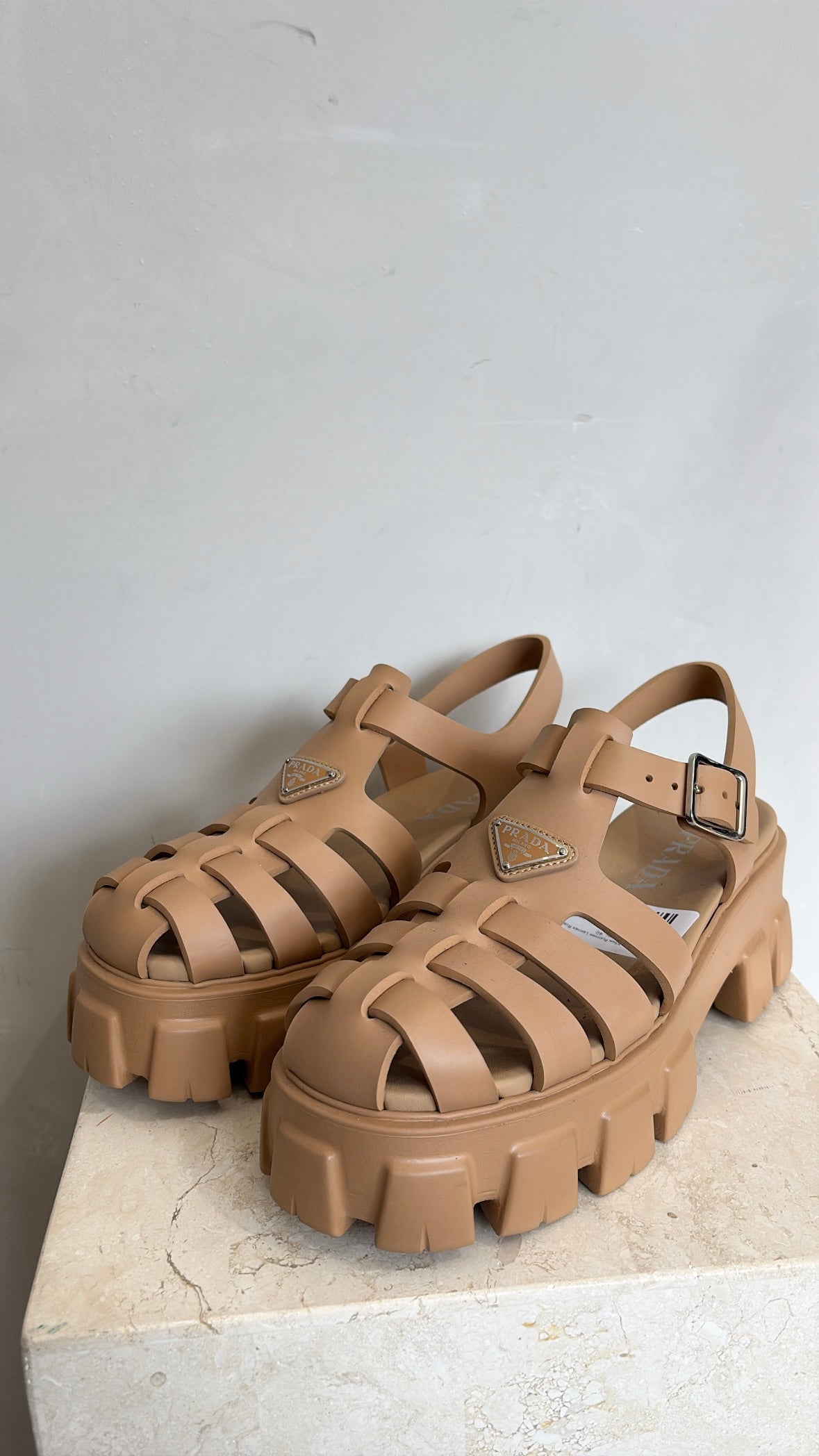 Prada Monolith 55mm Platform Leather Rubber Sandal, 40