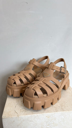 Prada Monolith 55mm Platform Leather Rubber Sandal, 40
