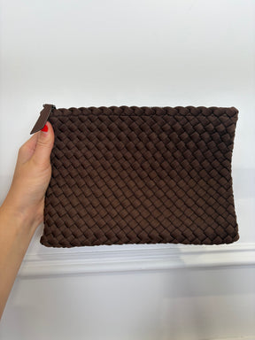 Naghedi Brown Woven Neoprene Shoulder Bag