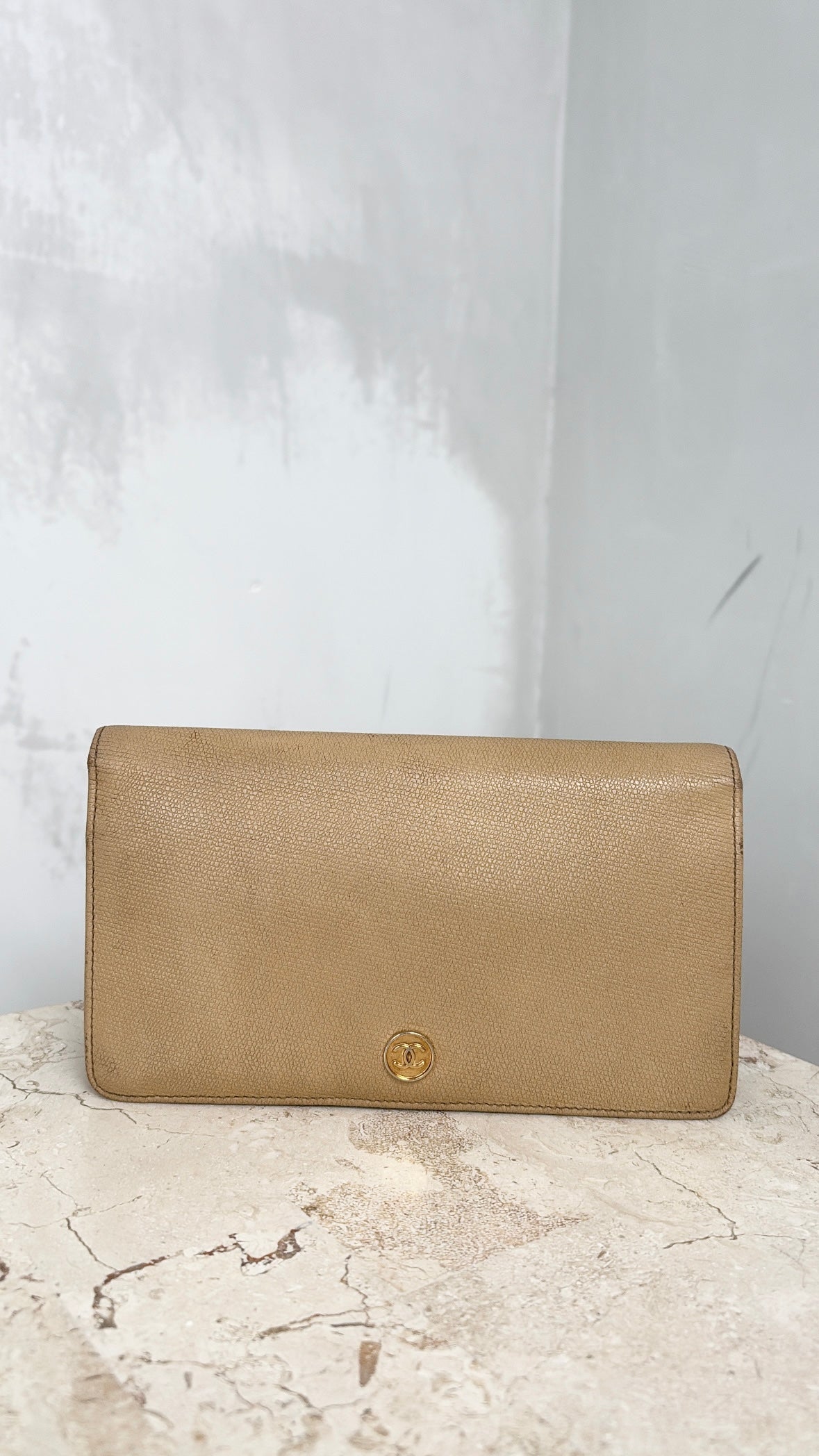 Chanel Beige Leather Long Flap Wallet