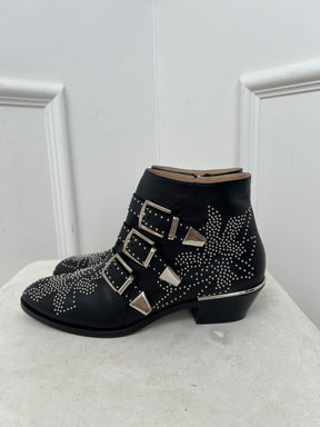 Chloé Black Leather and Silver Studded Susannah, 37.5