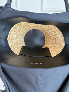 Balenciaga Raffia and Black Leather Mini Beach Tote