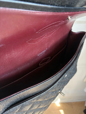 Chanel Caviar Leather Double Flap Maxi Bag Silver Hardware