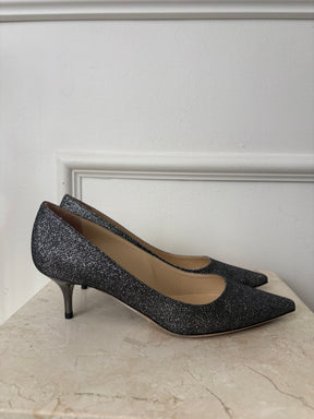 Jimmy Choo Anthracite Glitter Kitten Heels, 36