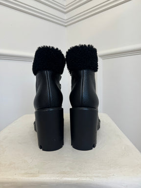 Christian Louboutin Black Leather and Shearling Heeled Ankle Boot, 38