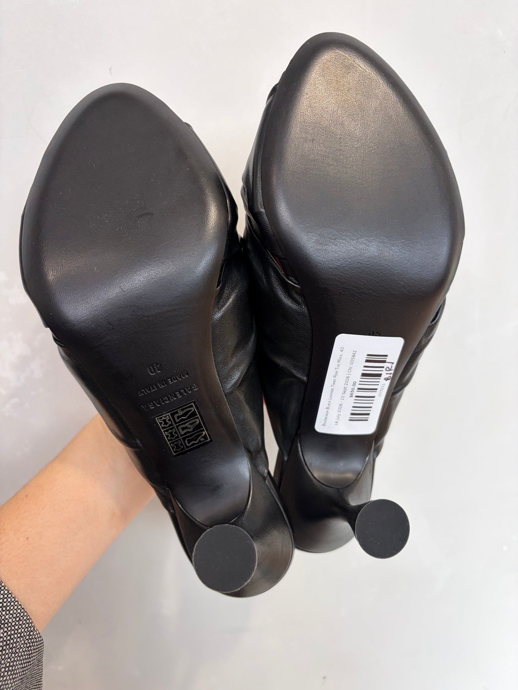 Balenciaga Black Leather Twist Peep Toe Mule, 40