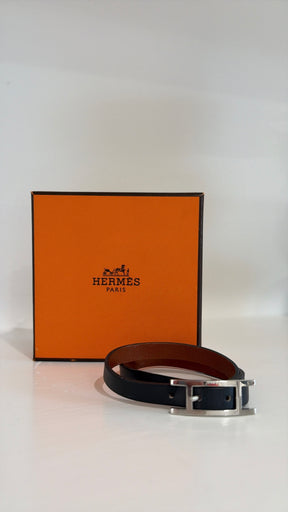 Hermès Black Leather Behapi Double Tour Bracelt