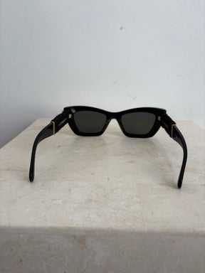 Chanel Black Cat Eye Tweed Logo Arm Sunglasses