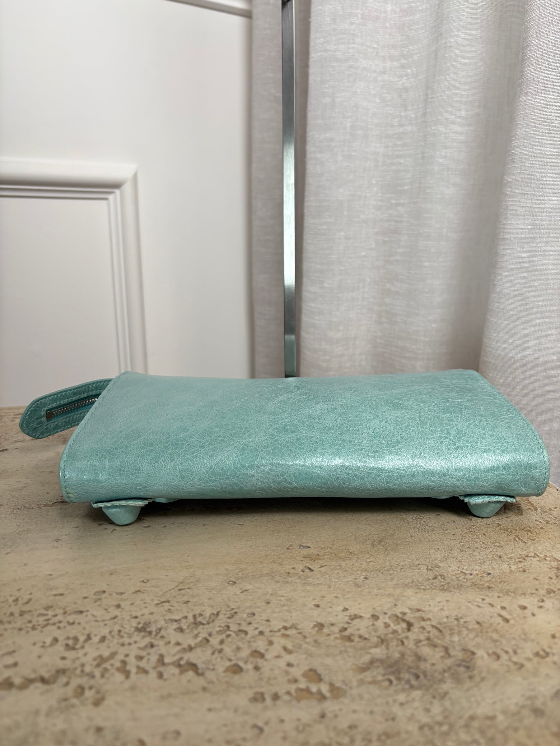 Balenciaga Mint Green Leather City Travel Clutch