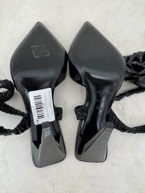 Saint Laurent Patent Slingback Pump With Rose In Black, 39.5