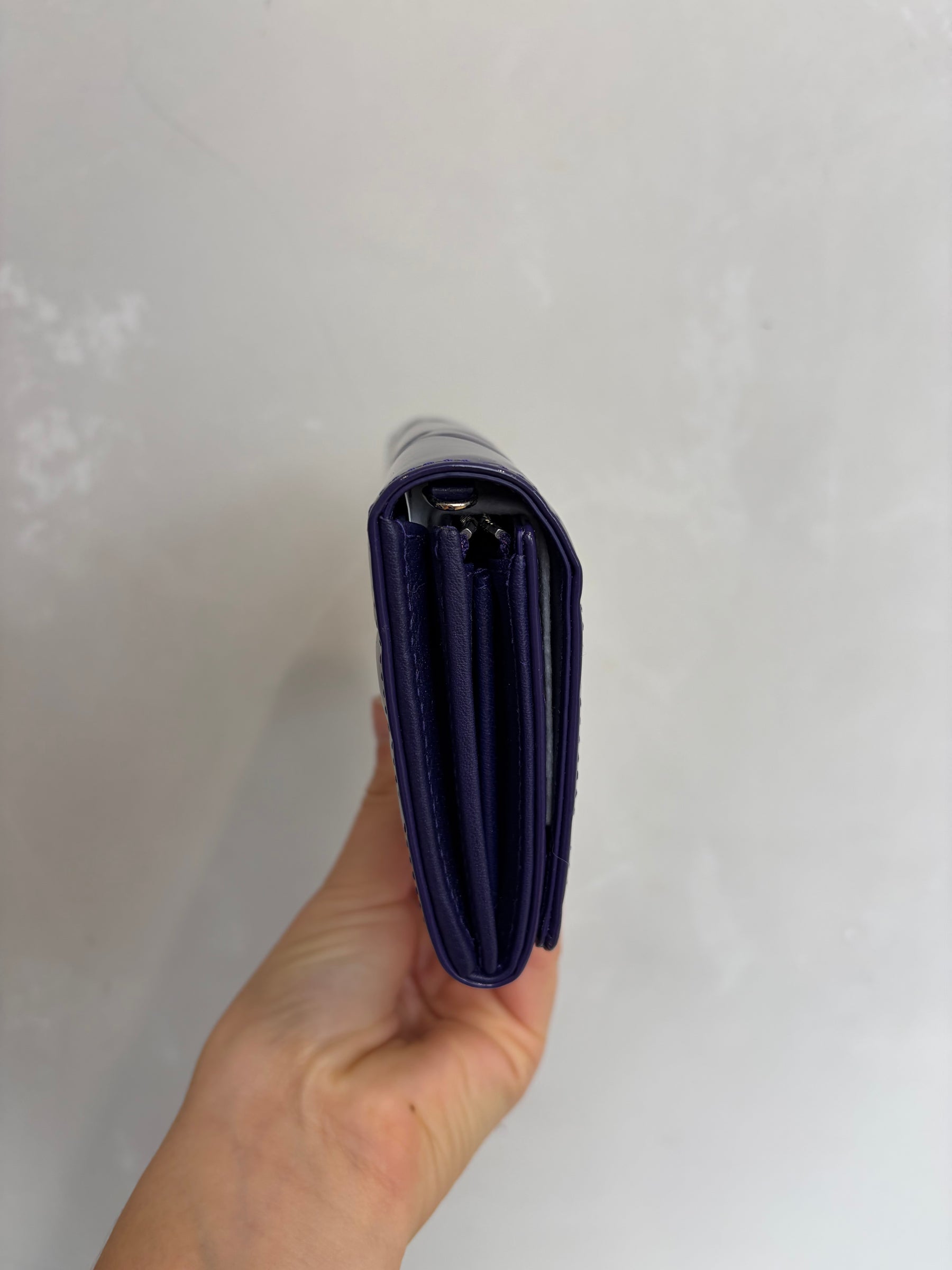 Dior Purple Patent Cannage Quilted Flap Wallet