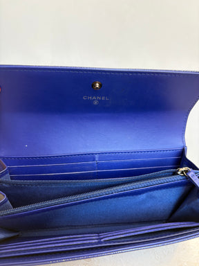Chanel Purple Grained Patent Leather Flap Logo Wallet