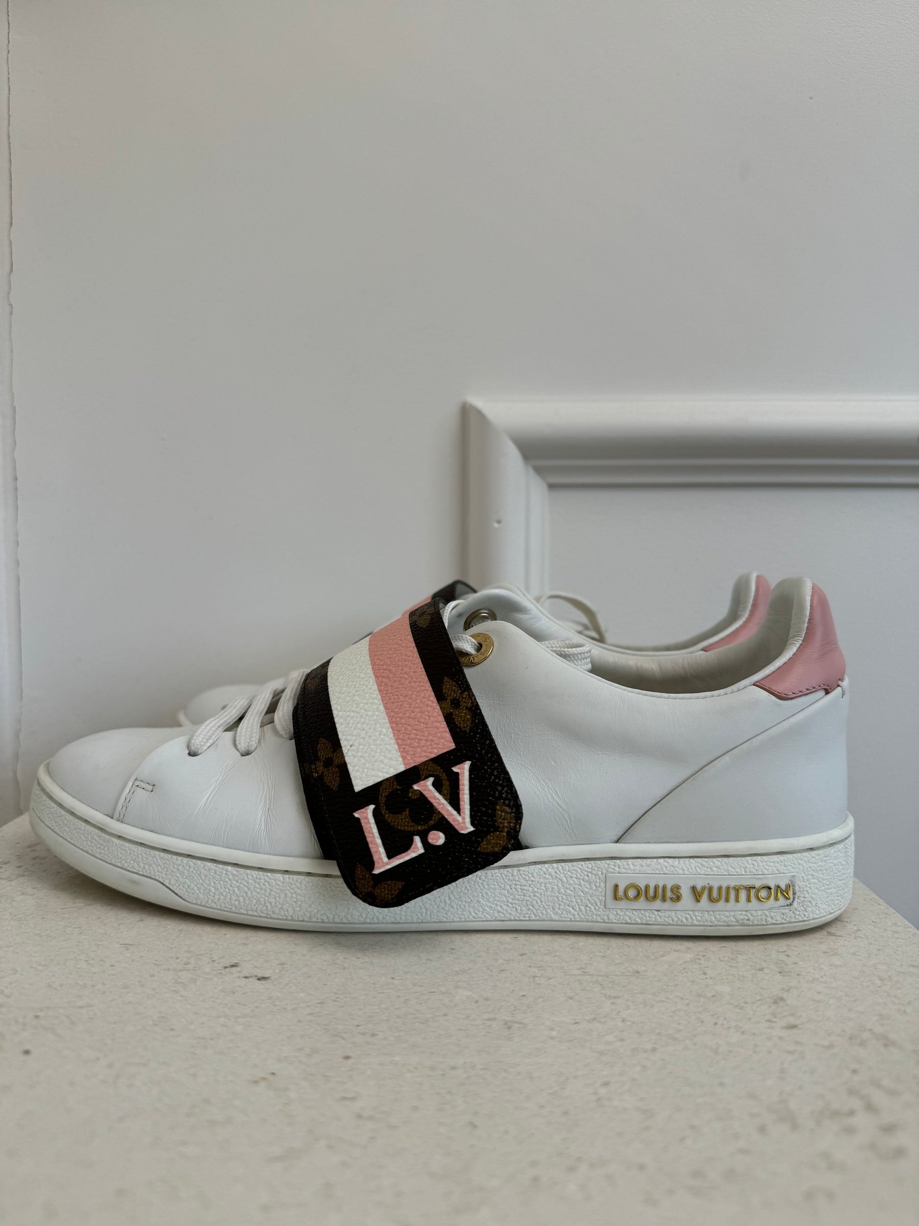 Louis Vuitton White Leather Monogram Strap Sneaker, 37