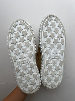 Miu Miu Tan Suede Shearling Lined Sneaker, 37.5