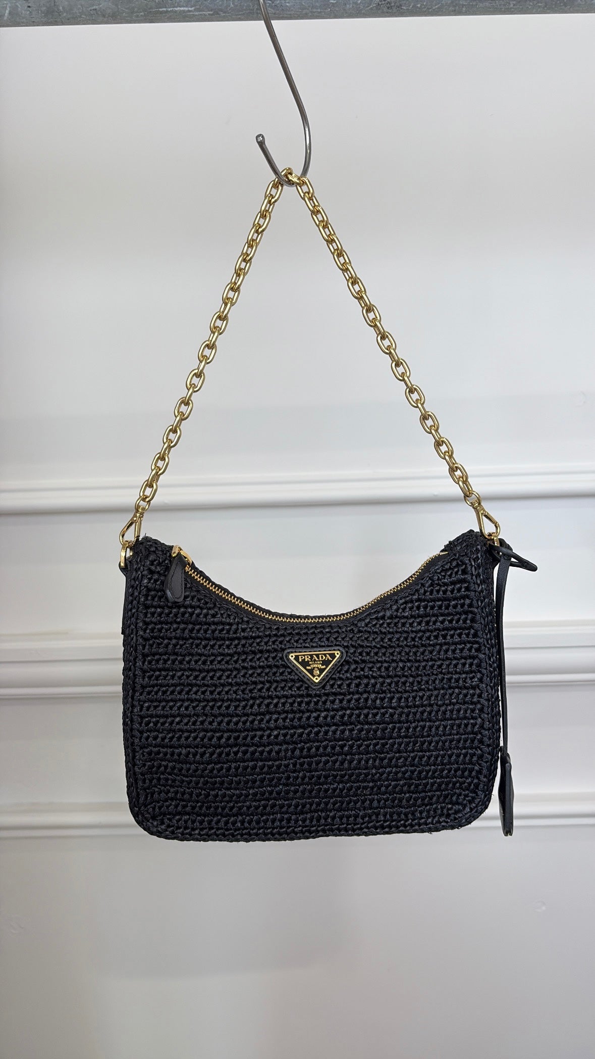 Prada Black Raffia Re-Edition Crossbody Bag