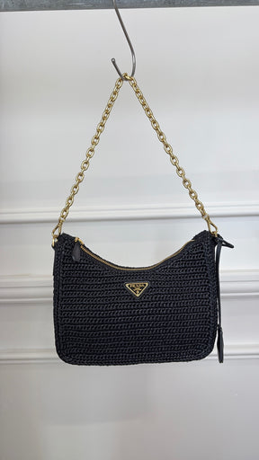 Prada Black Raffia Re-Edition Crossbody Bag