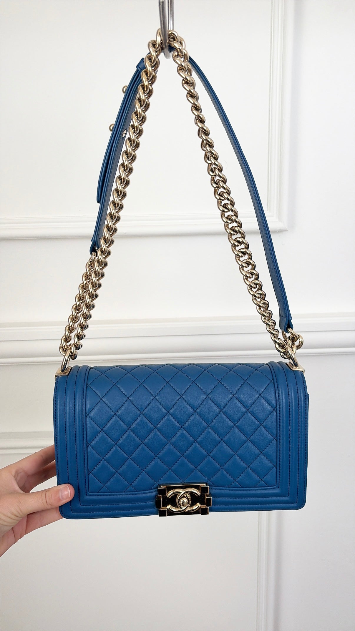 Chanel Blue Lambskin Leather Old Medium Boy Bag
