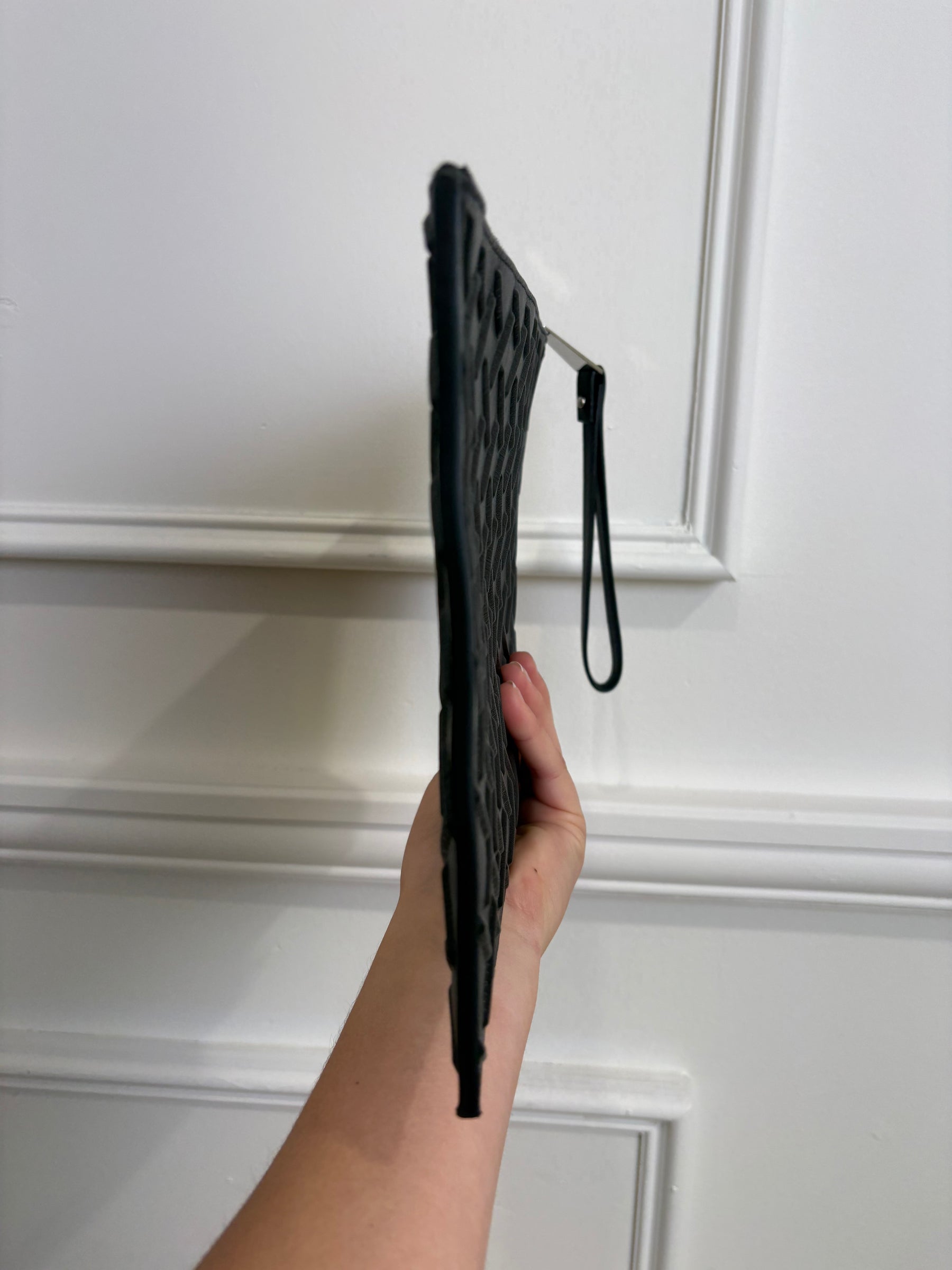 Bottega Veneta Black embossed Leather Wristlet Pouch