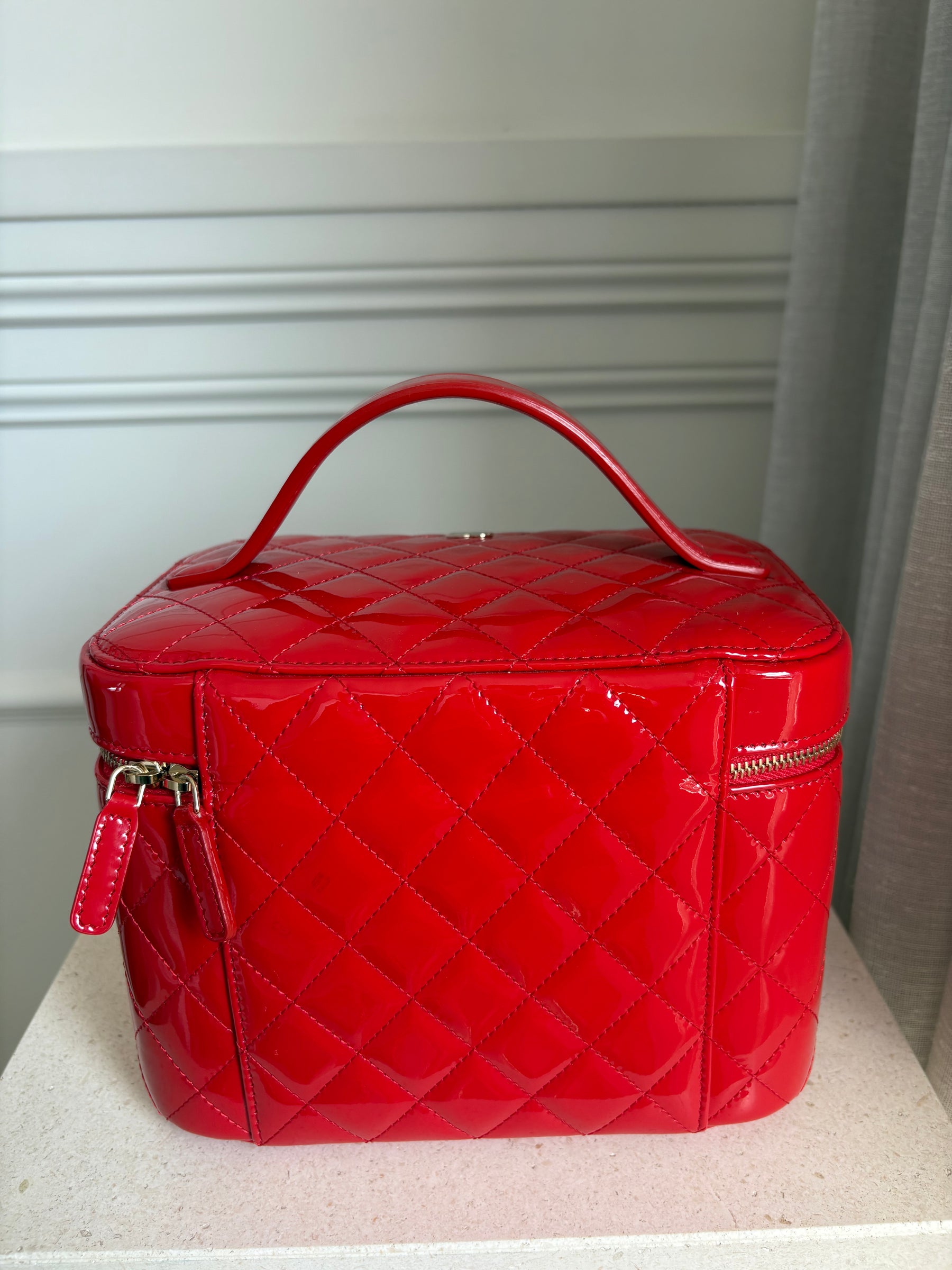 Chanel Red Patent Quilted Leather Vanity Case