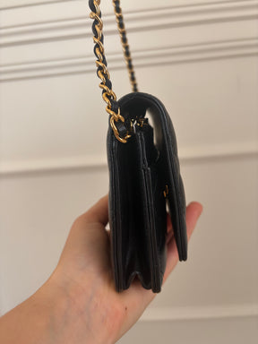 Chanel Black Lambskin Leather Wallet on Chain with Gold Hardware