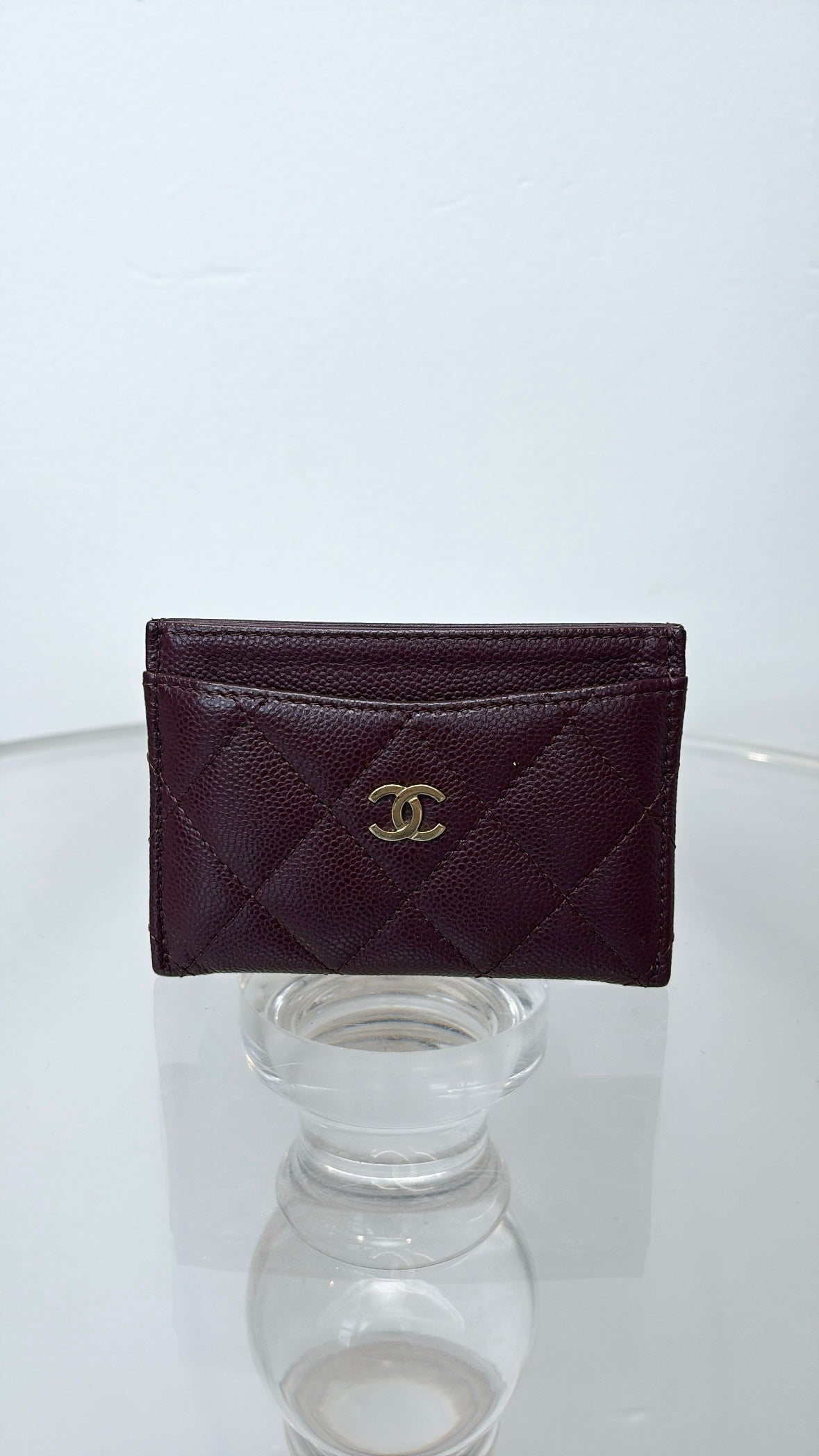 Chanel Burgundy Caviar Leather Card Holder