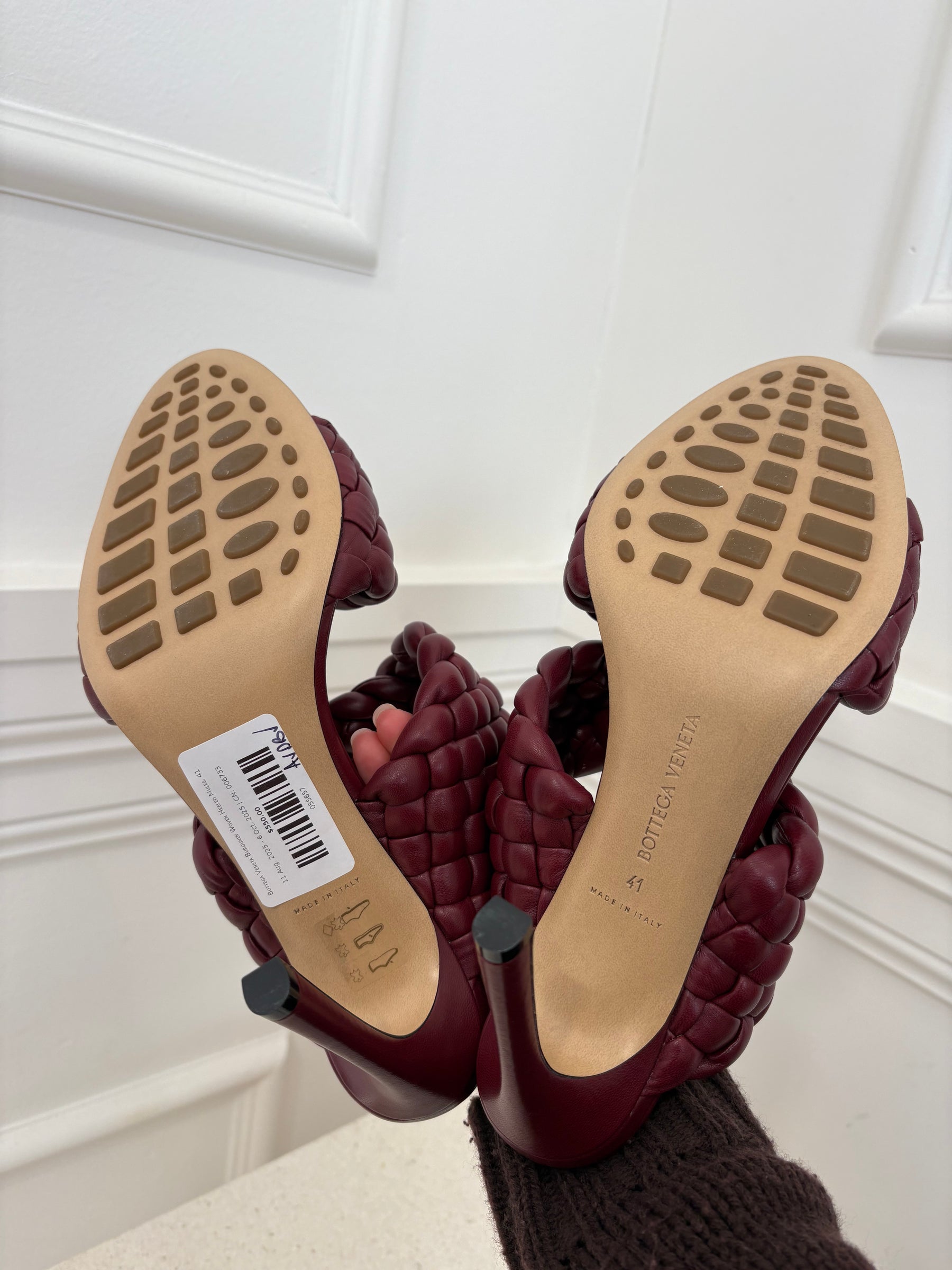 Bottega Veneta Burgundy Woven Heeled Mules, 41