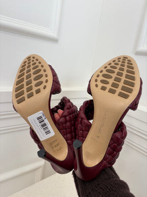 Bottega Veneta Burgundy Woven Heeled Mules, 41