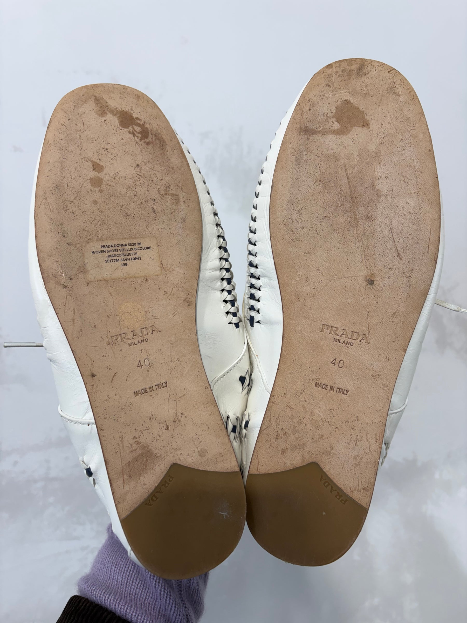 Prada Leather Lace Ups White and Navy, 40