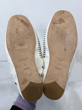 Prada Leather Lace Ups White and Navy, 40